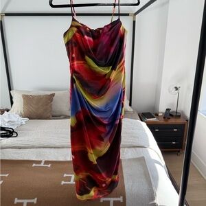 House of CB Red and Yellow Slip Midi Dress with Corset